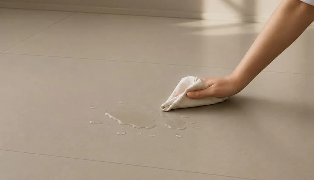 Water wiped off a full body tile